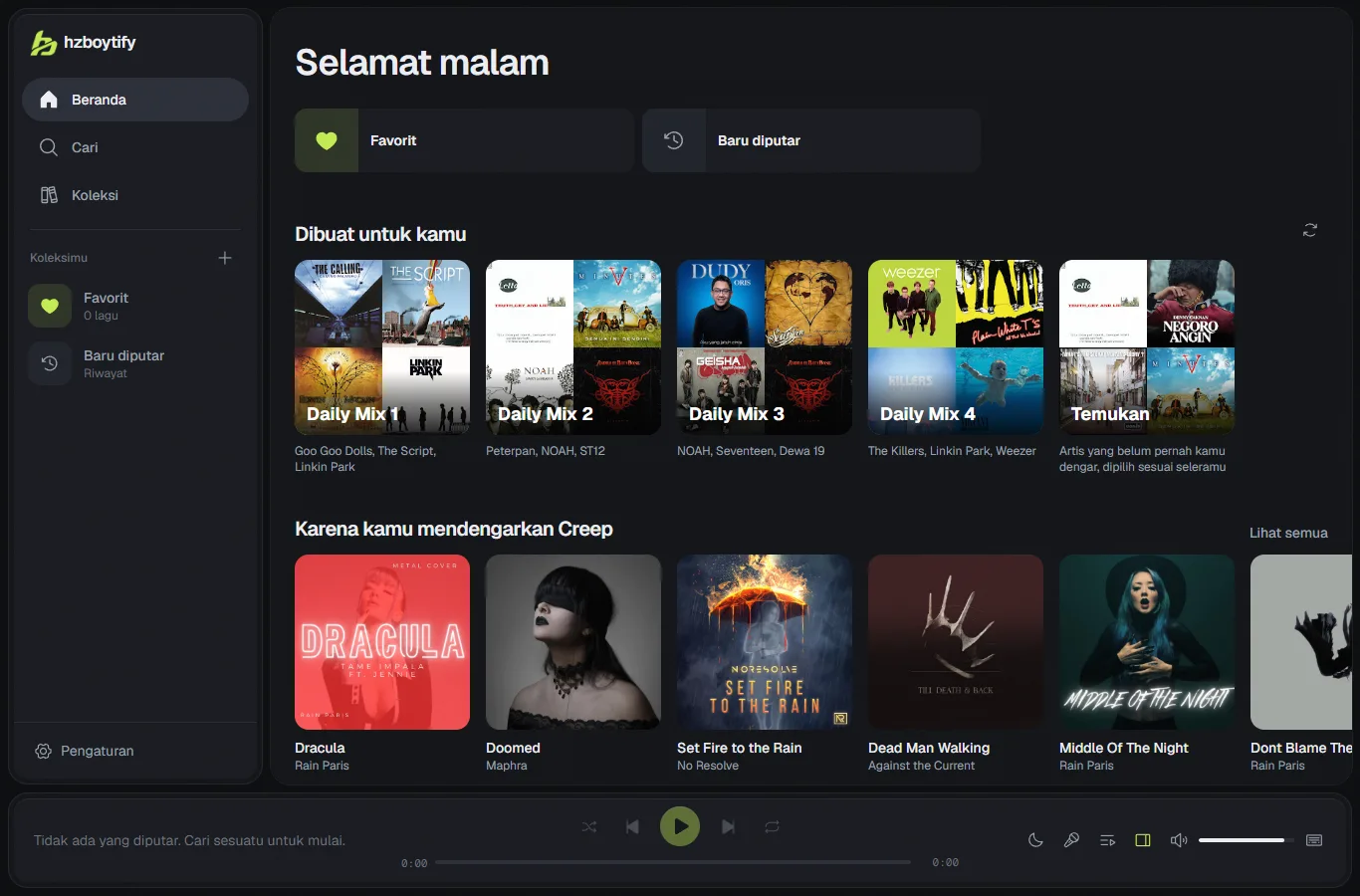 Beranda Hzboytify: Daily Mix, Temukan, dan lagu yang baru diputar